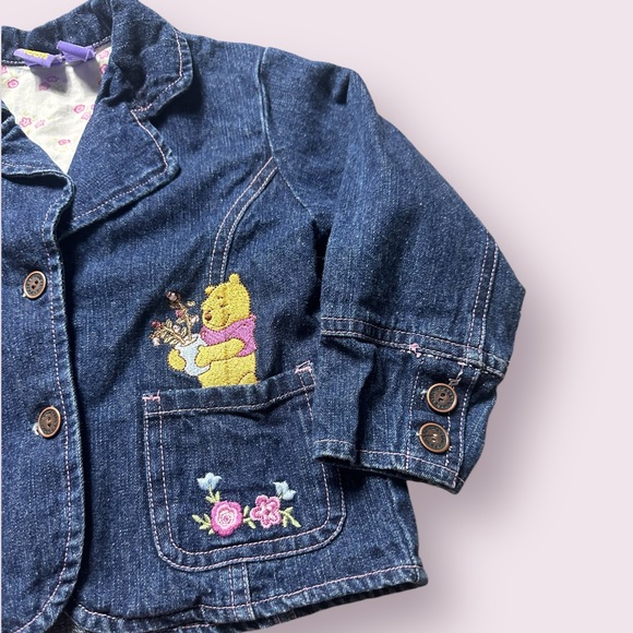 Toddler Disney Winnie The Pooh Piglet Floral Embroidered Denim Blazer Jacket 2T - Picture 3 of 12